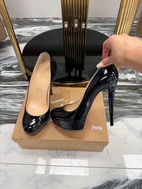 Christian Louboutin Black Patent Leather Round-Toe Pumps